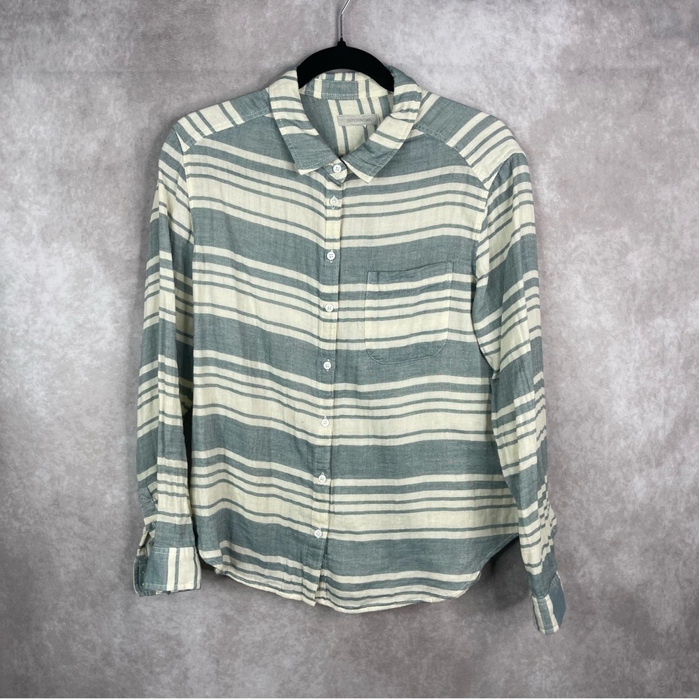 Outerknown Costa‎ Button Down Gauzy Double Weave Shirt In Blue Women's Sz M